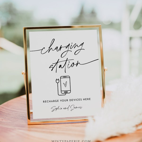 Charging Station Sign, Wedding Charging Station, Phone Charging, Power Bar Sign, Charge Device, Modern Wedding, Editable, 8x10 #0032-37S