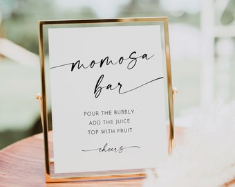 Momosa Bar Sign & Tag, Minimalist Baby Shower Mimosa Sign, Bubbly Bar, 100% Editable Template, Printable, Instant, Templett, 8x10 #0034W-31S