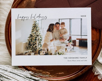 Minimalist Photo Holiday Card Template, Simple Christmas Card, 100% Editable, Add Your Own Photo, Instant Download, Templett 5x7 #096-110HP2