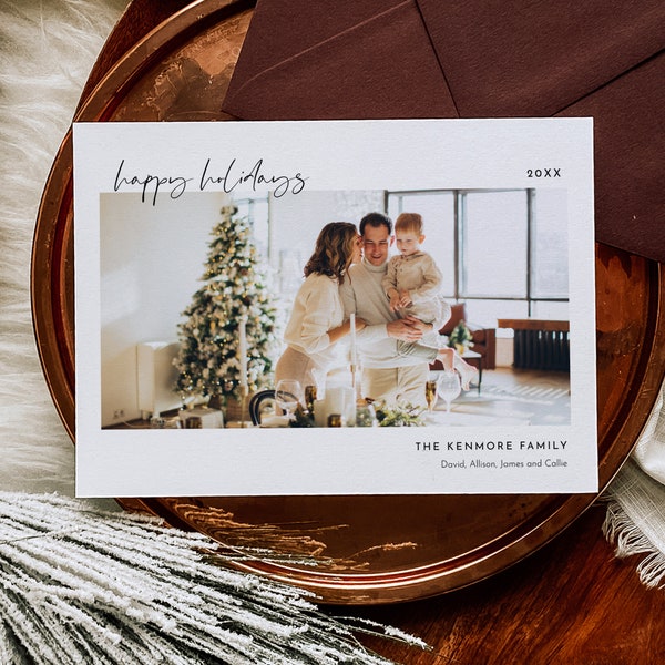 Minimalist Photo Holiday Card Template, Simple Christmas Card, 100% Editable, Add Your Own Photo, Instant Download, Templett 5x7 #096-110HP2