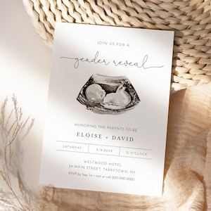 Gender Reveal Invitation Template, Modern Minimalist Gender Reveal Party, Print or Digital, 100% Editable Text, Instant Download #0005-101GR