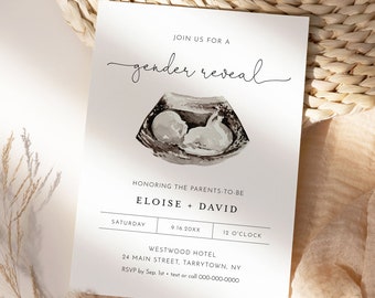 Gender Reveal Invitation Template, Modern Minimalist Gender Reveal Party, Print or Digital, 100% Editable Text, Instant Download #0005-101GR