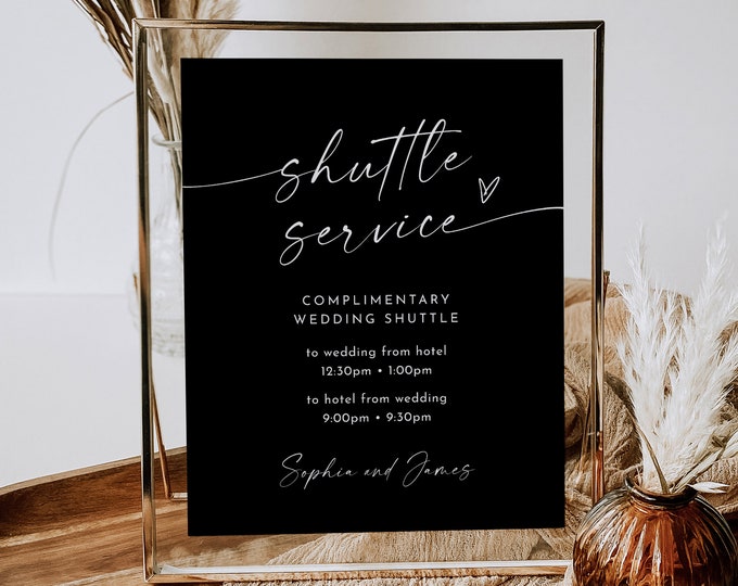 Shuttle Service Sign, Classic Black Wedding, Transportation Sign, Trolly, Editable Template, Printable, Instant, Templett, 8x10  #0034B-66S