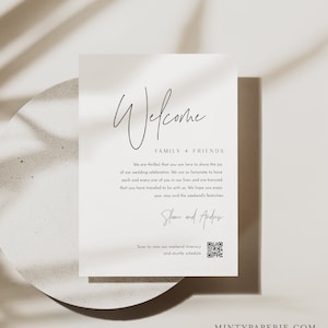 Modern Welcome Letter Template, Minimalist Wedding Welcome Bag Letter, QR Code Insert, Instant Download, 100% Editable Text #0026-184WB