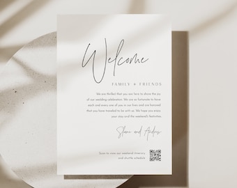 Modern Welcome Letter Template, Minimalist Wedding Welcome Bag Letter, QR Code Insert, Instant Download, 100% Editable Text #0026-184WB