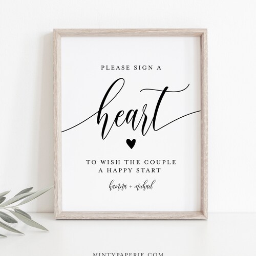 Heart Guestbook Sign, Personalized Wedding Guest Book Sign, Editable Template, Minimalist Sign, Instant Download, Templett, 8x10 #008-39S
