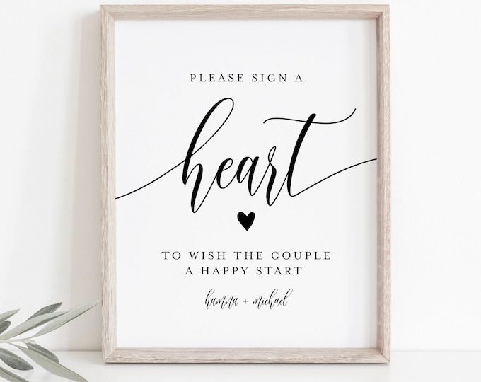 Heart Guestbook Sign, Personalized Wedding Guest Book Sign, Editable Template, Minimalist Sign, Instant Download, Templett, 8x10 #008-39S