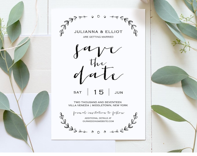 Printable Save the Date Template, Rustic Wedding Date Card, Save the Date Announcement, Editable, Instant Download, Digital #031-119SD