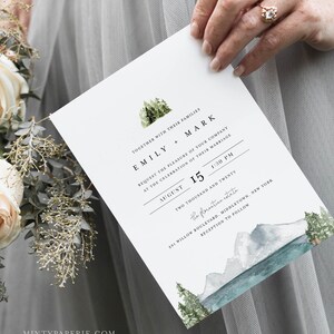 Lake Wedding Invitation Set, Lakeside, Mountain, Woodland Pine, Rustic Wedding, Editable Template, Instant Download, Templett 017A image 4