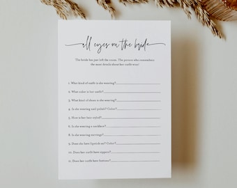 All Eyes on the Bride Game, Minimalist Bridal Shower Game, Guess the Brides Outfit, Editable Template, Instant Download, Templett 0009-392BG
