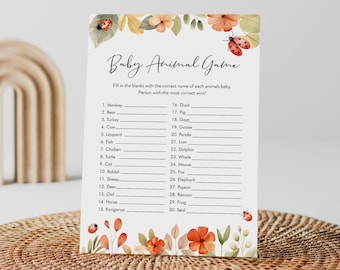 Ladybug Baby Animal Game, Printable Love Bug Girl Baby Shower Game, Editable Template, Answers Included, Instant, Templett #0069-18BAG