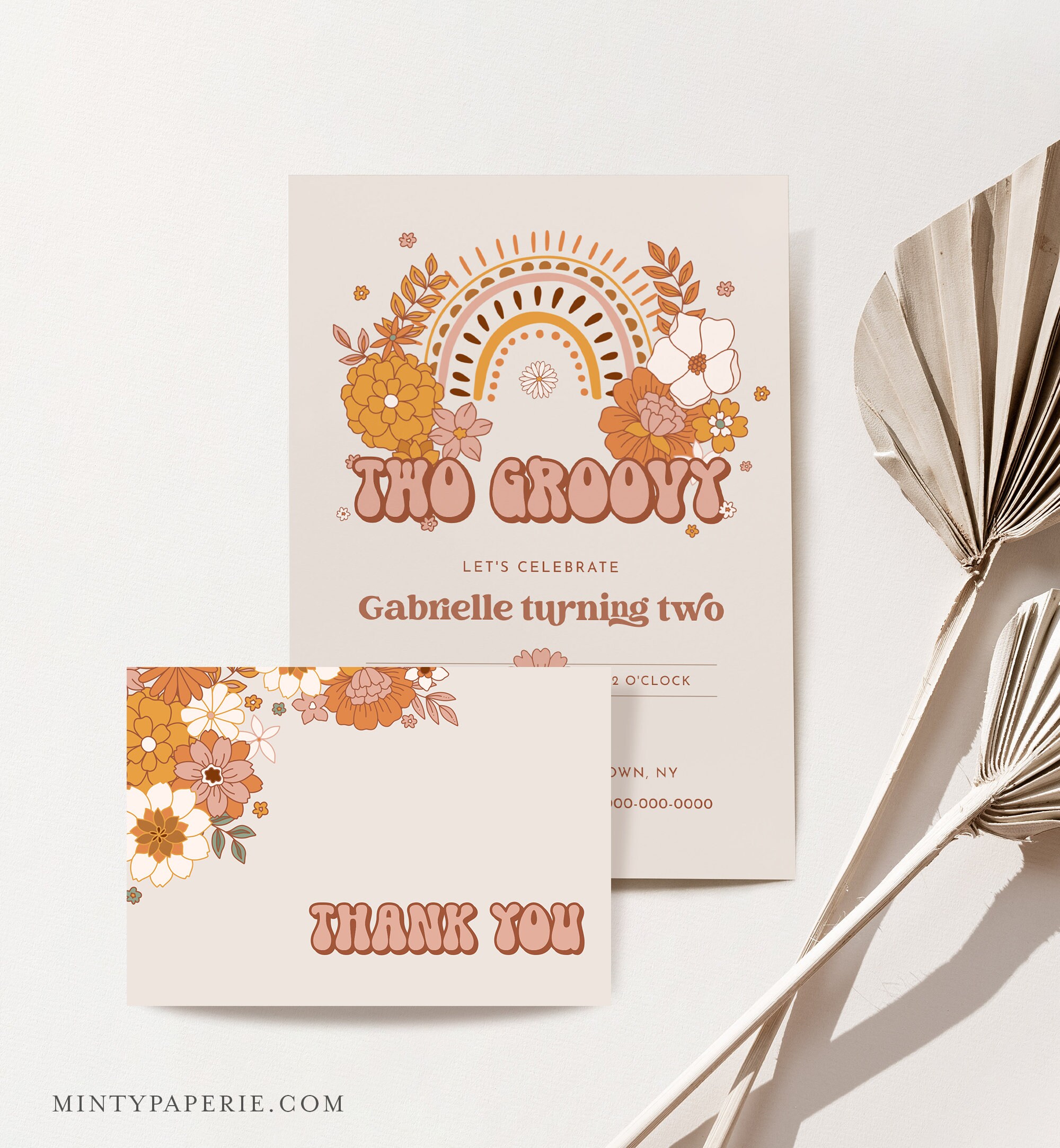 Two Groovy Birthday Invitation, Hippie, Retro, 70's Vibe, 2nd Birthday Two Groovy Birthday Invitation, Hippie, Retro, 70's Vibe, 2nd Birthday