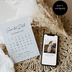 Save the Date Card Template, Calendar, Photo Card, Printable Wedding Date Card, Instant Download, 100% Editable, Templett, 5x7 0024-188SD image 5