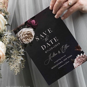 Save the Date Template, Moody Floral, Purple & Cream Floral Wedding Date Card, Instant Download, 100% Editable Text, Templett, DIY 009-143SD image 7