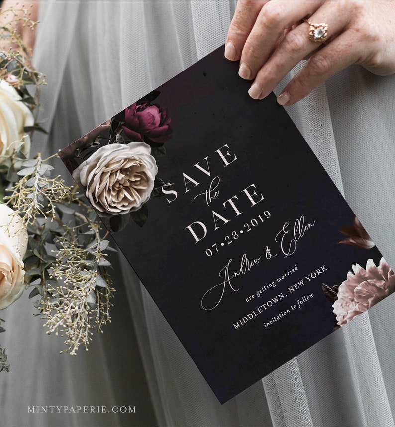 Save the Date Template, Moody Floral, Purple & Cream Floral Wedding Date Card, Instant Download, 100% Editable Text, Templett, DIY 009-143SD image 7