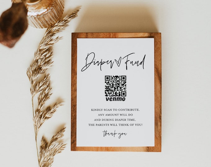 Diaper Fund Card, Venmo Baby Shower Insert, Minimalist Baby Shower Cash Gift, Editable Template, Instant Download, Templett #0009-102DF