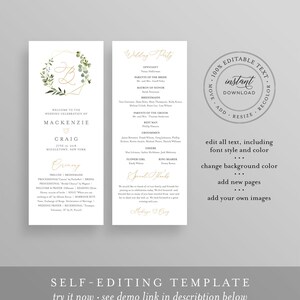 Printable Wedding Program Template, Instant Download, Order of Service ...