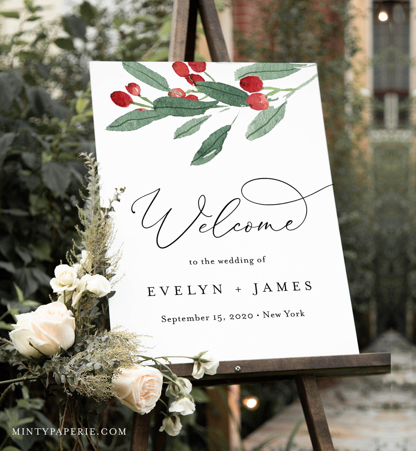 Holly Welcome Sign Template, Bridal Shower Welcome Poster, Winter ...