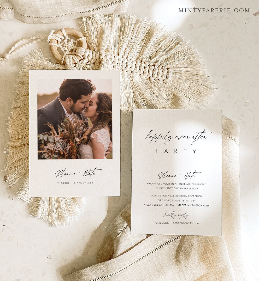 Photo Wedding Announcement, Elopement Template, Reception Party