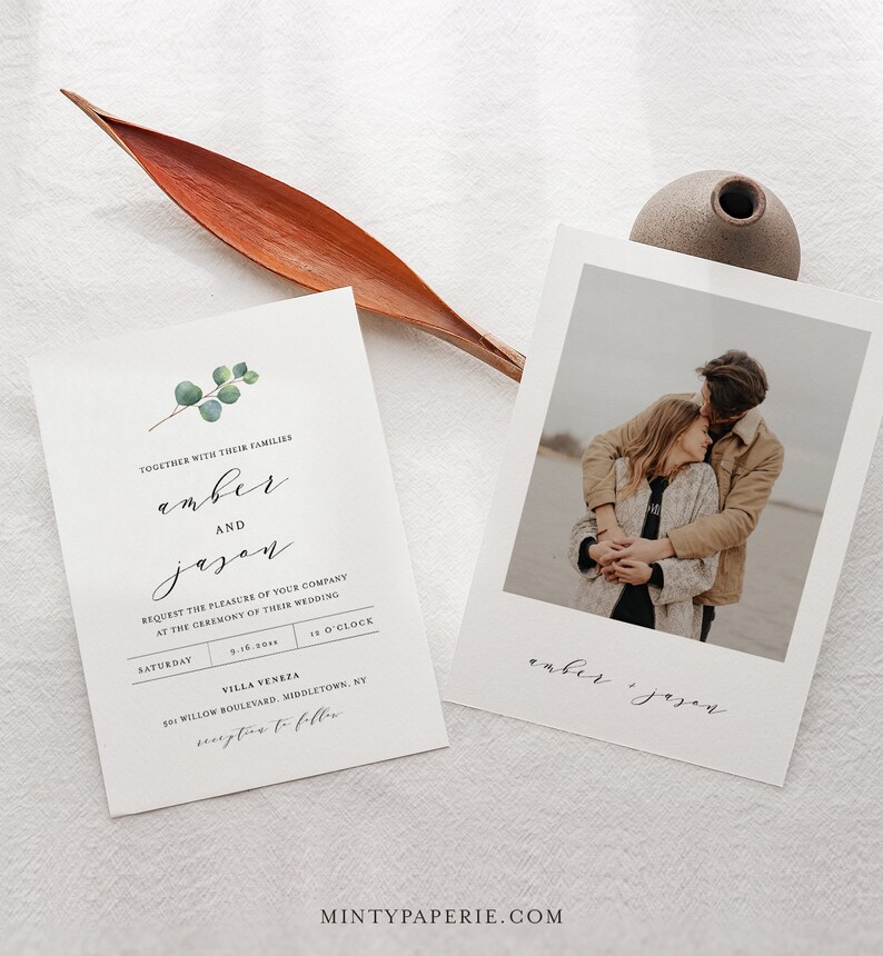 Eucalyptus Wedding Invitation Set, Greenery, Printable Invite, RSVP, Details, Instant Download, 100% Editable Template, DIY, Templett 036A image 2