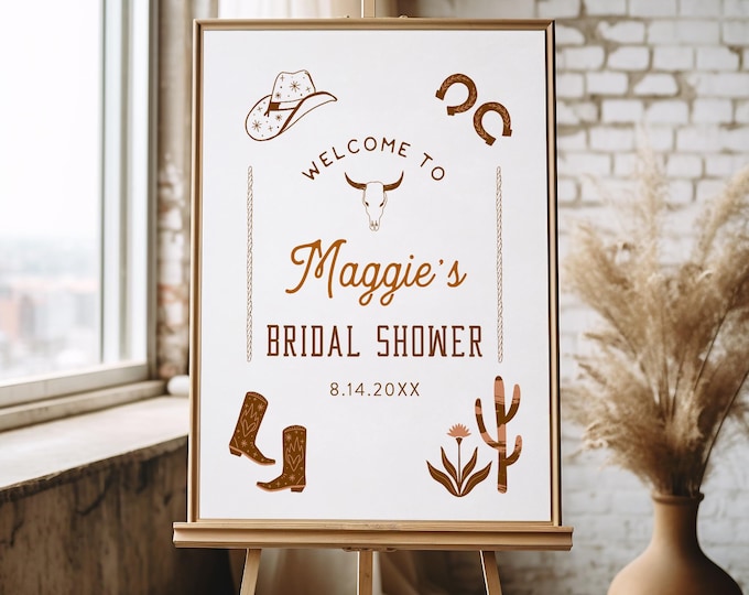 Western Bridal Shower Welcome Sign, Country Rodeo Bridal Poster, Editable Template, Instant Download, Templett, 18x24, 24x36 #0040-339LS