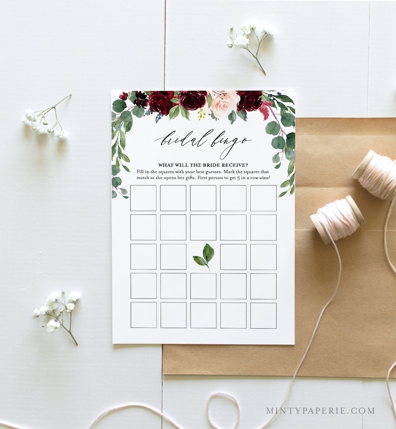 Bridal Shower Bingo Game, Instant Download, Printable Boho Floral Bridal Bingo Shower Game Template, Editable Text, DIY, Templett #062-127BG image 1