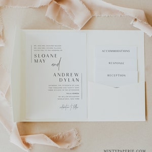 Modern Pocket Wedding Invitation Set, Minimalist Invite & Enclosure Cards, Instant Download, 100% Editable Template, Templett #0026B-PF