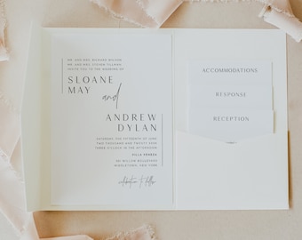 Modern Pocket Wedding Invitation Set, Minimalist Invite & Enclosure Cards, Instant Download, 100% Editable Template, Templett #0026B-PF
