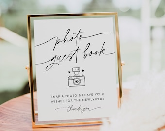 Photo Guestbook Sign, Personalized Wedding Guest Book, Editable Template, Minimalist Sign, Instant Download, Templett, 8x10 #0032-27S