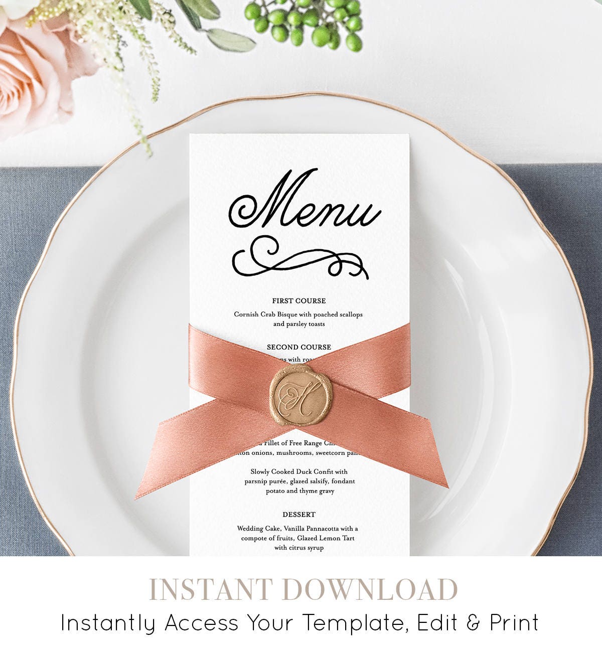 editable menu template romantic