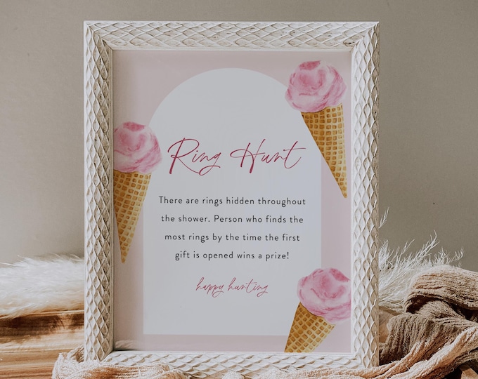 Ring Hunt Bridal Shower Game, Ice Cream Ring Game Template, Bridal Shower Printable, Editable, Instant Download, Templett #0035-31BRG