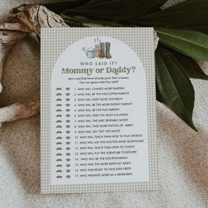 Who Said It, Mommy or Daddy Game, Locally Grown Garden Baby Shower, Editable Template, Instant Download, Templett, 5x7 #0059-28BAG