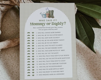 Who Said It, Mommy or Daddy Game, Locally Grown Garden Baby Shower, Editable Template, Instant Download, Templett, 5x7 #0059-28BAG