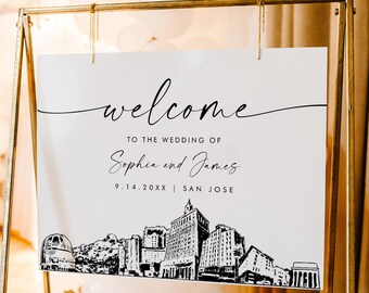 San Jose Welcome Sign, Cityscape Skyline Wedding Sign, Printable Instant Download, Editable Template, Templett, 18x24, 24x36 #0047-353LS
