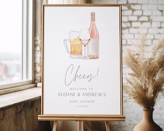 Rosé and IPA Welcome Sign, Bubbles and Brews Bridal / Couples Shower, Champagne, Beer, Editable Template, Templett 18x24, 24x36 #0026I-298LS
