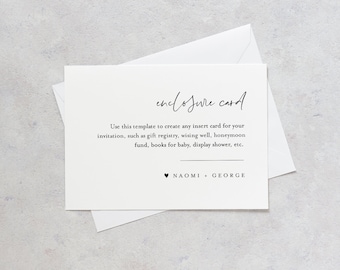 Modern Enclosure Card, Minimalist Wedding Invitation Insert, Baby Shower Insert, Editable Details & Info, Instant Download #096-155EC