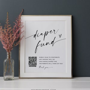 Diaper Fund Sign, Venmo Baby Shower Sign, Minimalist Baby Shower Cash Gift, Editable Template, Instant Download, Templett, 8x10 #0034W-59S