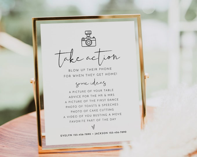 Take Action Sign, Blow Up Their Phones, I Spy Wedding Game, Editable Template, Minimalist, Instant Download, Templett, 8x10 #0031-57S