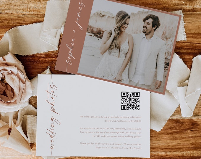 Elopement Announcement, Wedding Photos QR Code Card, Wedding Photo Gallery QR Code Card, Editable Template, Templett, 5x7 #0034T-102WPQR