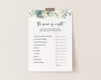 Price Is Right Baby Shower Game, Succulent Baby Shower Game Template, 100% Editable Text, Instant Download, Printable, Templett #075-137BG