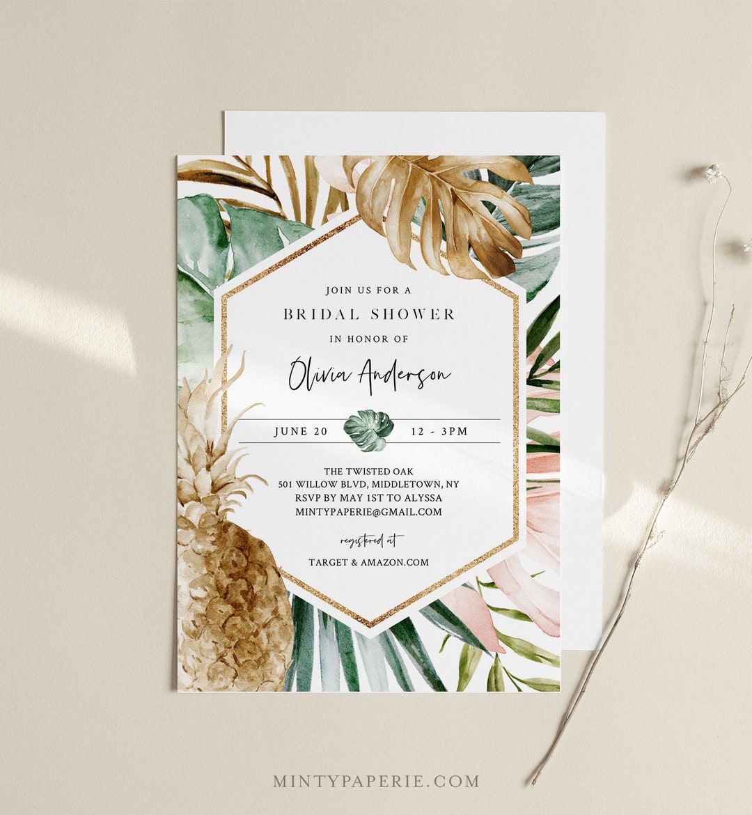 Tropical Bridal Shower Invitation Blush and Gold Pineapple - Etsy