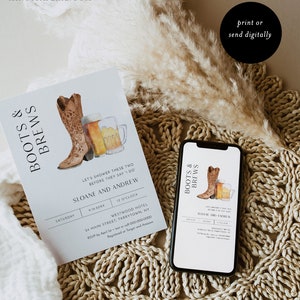 Boots and Brews Invitation, Couple Shower Invite, Western Bridal Shower, Beer, Edit & Print Today, Instant Download, 5x7 0026D-316BS image 4