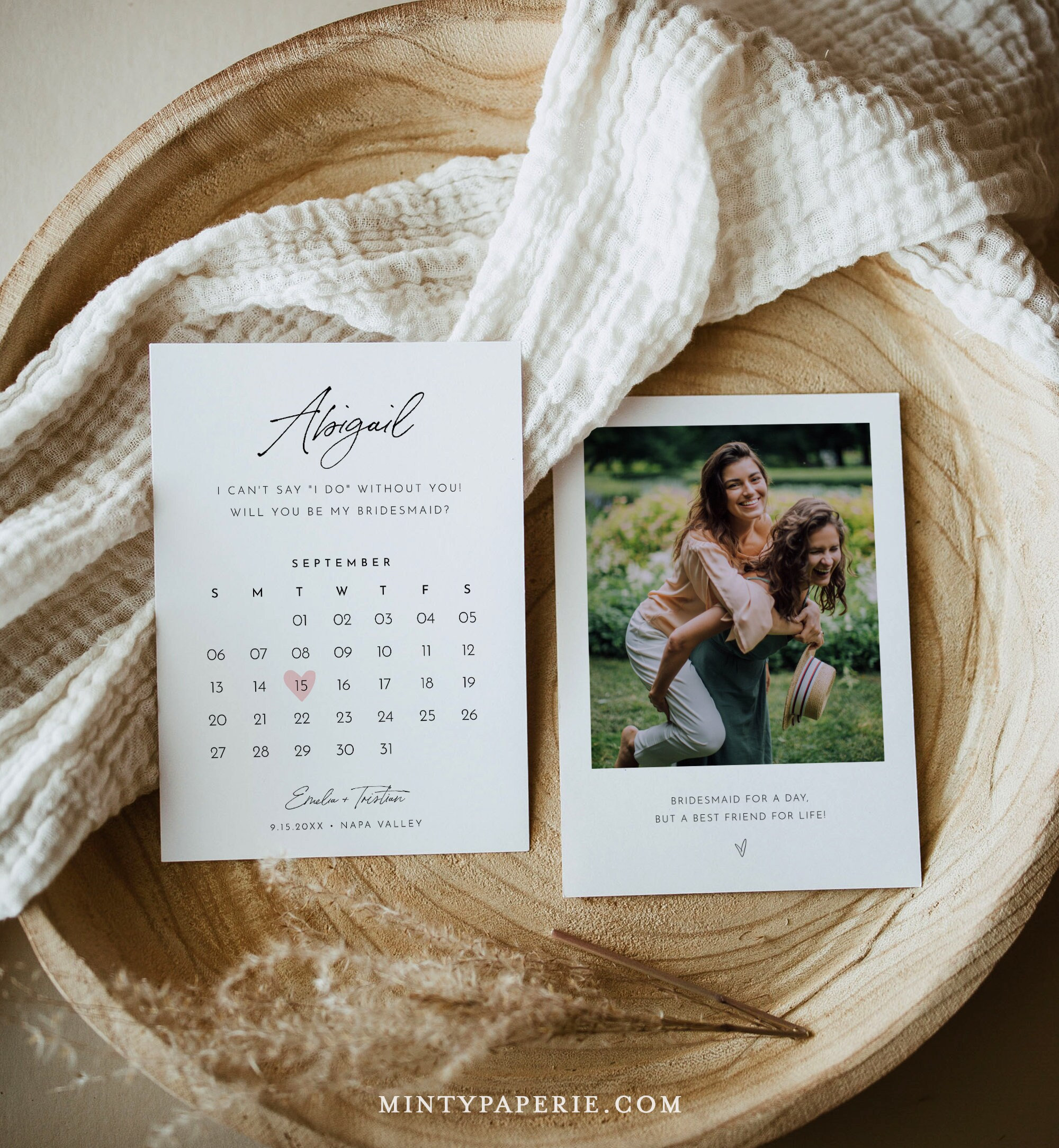 Photo Bridesmaid Proposal, Calendar Save the Date, Will You Be My Bridesmaid, Maid of Honor, 100% Editable, Instant Download #0024-110BMB