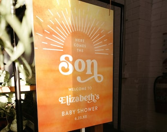Sun Baby Shower Welcome Sign, Retro Summer Baby Boy Shower, Poster, Editable Template, Instant Download, Templett, 18x24, 24x36 #0048-354LS
