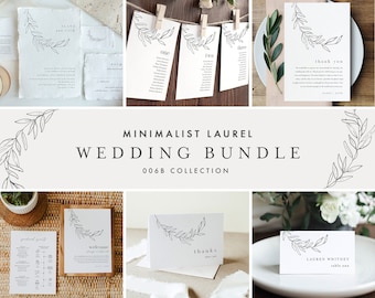 Minimalist Laurel Wedding Bundle, Invitation Suite + Wedding Essentials, 100% Editable Templates, Instant Download, Templett #0006B-BUNDLE