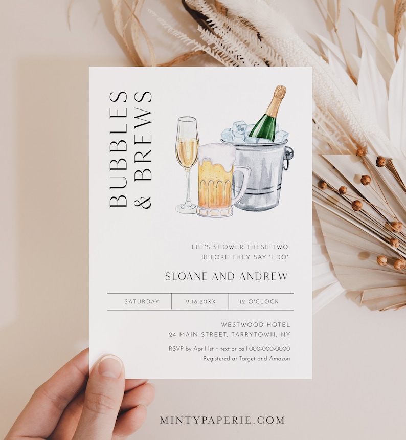Bubbles and Brews Couples Shower Invitation Template Brews Etsy