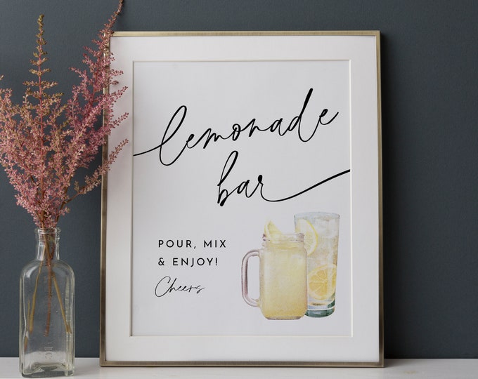 Lemonade Bar Sign, Bridal / Baby Shower Lemonade Sign Template, Editable Text, Printable, Instant Download, Templett, 8x10  #0032-84S