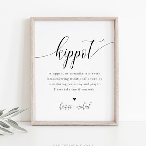 Kippot Sign Template, Printable Minimalist Kippah Sign, Jewish Wedding Yarmulke Basket, Bar Mitzvah, Instant Download, Templett #008-40S