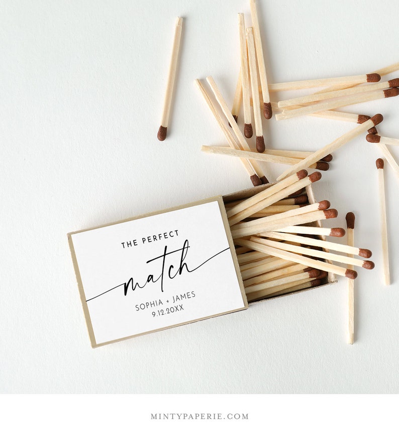 Minimalist Matchbox Label, the Perfect Match, Customized Wedding Favor ...