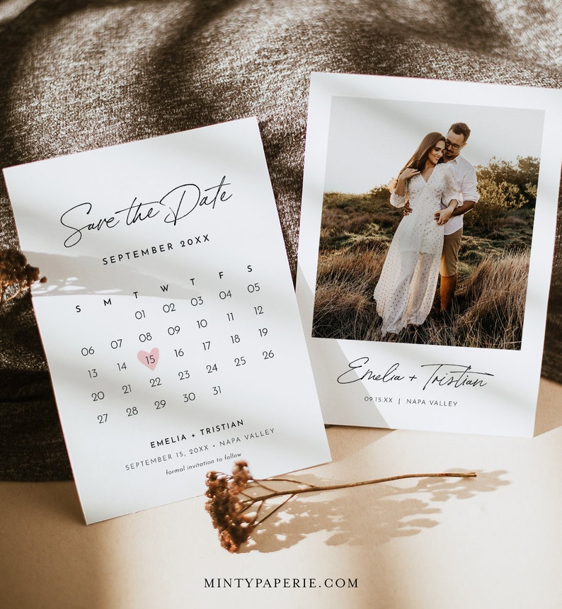 Save the Date Card Template, Calendar, Photo Card, Printable Wedding Date Card, Instant Download, 100% Editable, Templett, 5x7 0024-188SD image 3